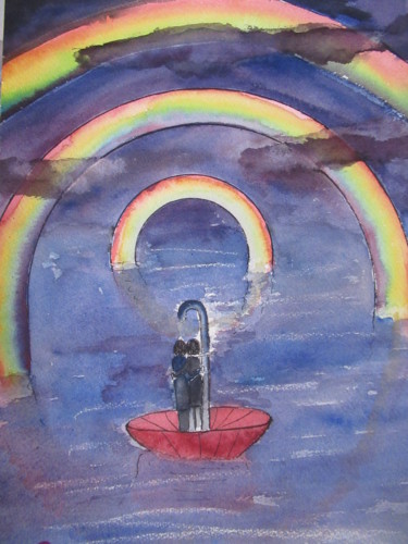 sous la voûtes des arcs en ciel Peinture intitulée "sous la voûtes des…" par Ludovic Catry, Œuvre d'art originale, Aquarelle