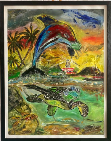绘画 标题为“Dolphins and Turtles” 由Herbert Canuel, 原创艺术品, 油