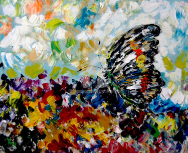 Painting titled "Colourful Butterfly" by Clement Tsang, Original Artwork, Oil