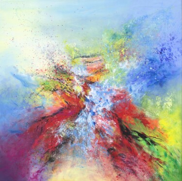 Malerei mit dem Titel "Abstract "Blue Rhap…" von Ludmilla Ukrow, Original-Kunstwerk, Acryl Auf Keilrahmen aus Holz montiert