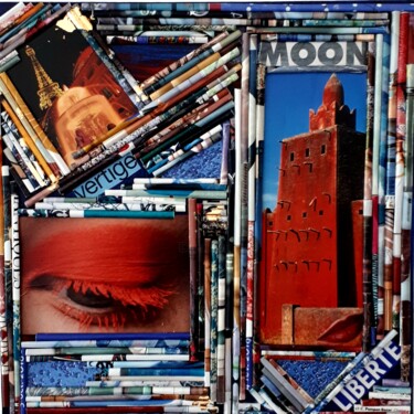 Collages titled "Vertige" by Virginie B, Original Artwork, Collages Mounted on Wood Stretcher frame