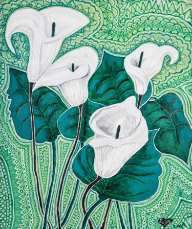 绘画 标题为“Arum d'Ethiopie” 由Lucie Goubert (Liu-Gôé), 原创艺术品, 丙烯 安装在木质担架架上