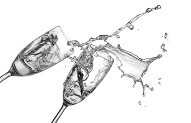 Zeichnungen mit dem Titel "Champagne Splash" von Paul Stowe, Original-Kunstwerk, Graphit