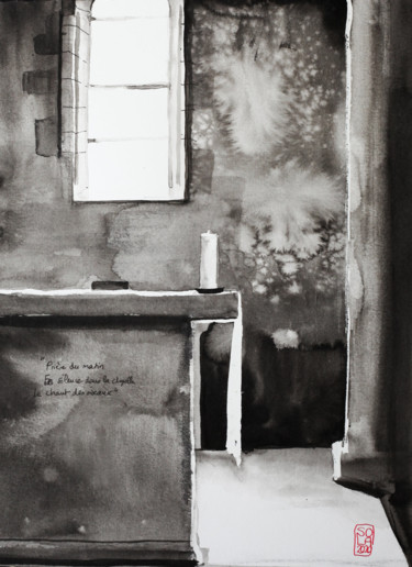 Peinture intitulée "La Cordelle" par Sola, Œuvre d'art originale, Encre