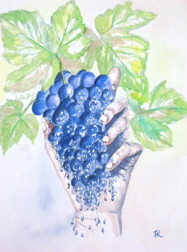 Aquarelle originale: Sensualité d'une grappe de raisin Peinture intitulée "Aquarelle originale…" par Isabelle Redonnet, Œuvre d'art originale, Aquarelle