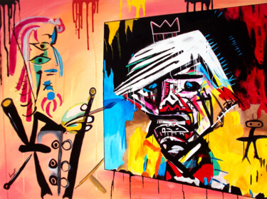 Warhol de Basquiat exécuté par peintre cubiste Painting titled "Warhol de Basquiat…" by Thierry Angot, Original Artwork, Acrylic