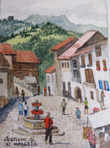 绘画 标题为“Gruyer Main Street…” 由Leonora De Lange, 原创艺术品, 水彩