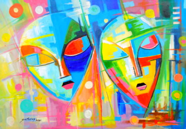 Schilderij getiteld "Smiles" door Olaoluwa Smith, Origineel Kunstwerk, Acryl
