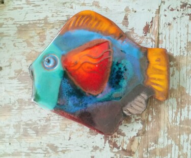 Poisson exotique 002 Sculpture intitulée "Poisson exotique 002" par Anne Cabon, Œuvre d'art originale, Céramique