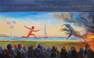 UTOPIA, Cerbère, ou les 3 fléaux 绘画 标题为“UTOPIA, Cerbère, ou…” 由Henri Eisenberg, 原创艺术品, 丙烯 安装在木质担架架上