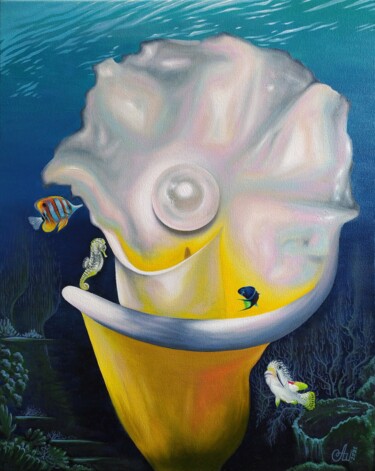 绘画 标题为“Underwater calla” 由Anna Shabalova, 原创艺术品, 油 安装在木质担架架上