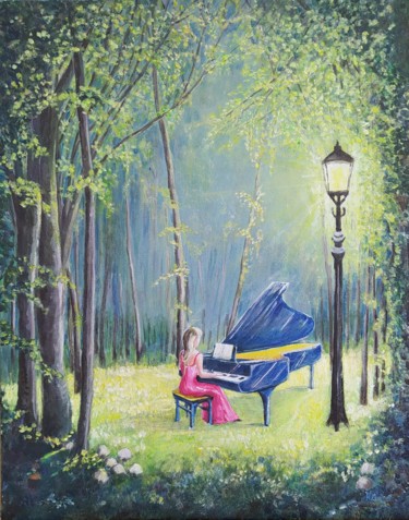 Peinture intitulée "Le récital dans la…" par Myriam Gylon, Œuvre d'art originale, Acrylique Monté sur Châssis en bois