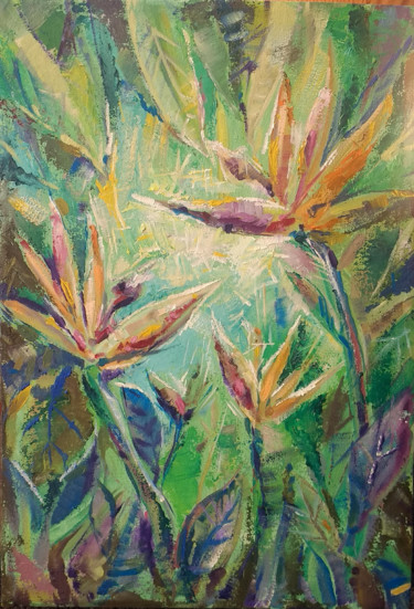 Painting titled "Bird of paradise Tr…" by Skorokhoart, Original Artwork, Oil