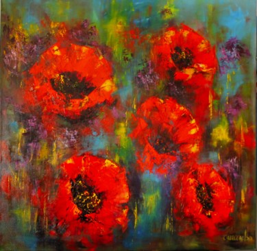 Peinture intitulée "Songe de Coquelicots" par Olga Chilova - Stephan, Œuvre d'art originale, Huile