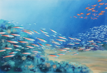 Painting titled "Seascape underwater…" by Svetlana Lileeva, Original Artwork, Watercolor