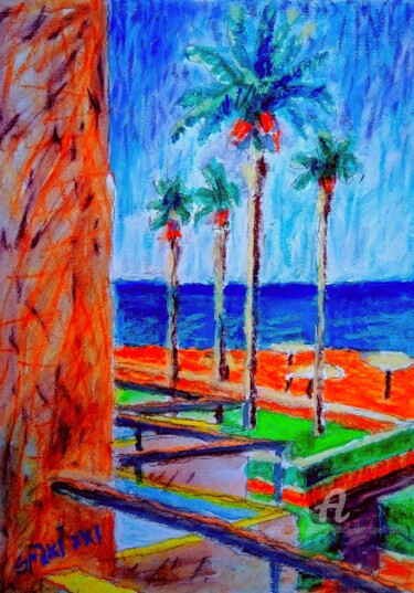 Quatorzieme virtuel exposition L' ete 2021 Vue de notre tera Painting titled "Quatorzieme virtuel…" by Slobodan Spasojevic (Spaki), Original Artwork, Pastel