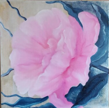 One Big Pink Peony wall painting oil on canvas small size Peinture intitulée "One Big Pink Peony…" par Invinci Bill Jean, Œuvre d'art originale, Huile
