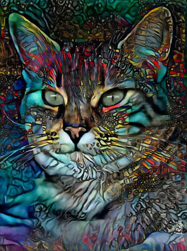 Mystol, cat - Mix media on panel -70x52 cm - Unique