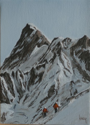 Les Grandes Jorasses, Calotte et Dôme de Rochefort Peinture intitulée "Les Grandes Jorasse…" par Dominique Hieaux, Œuvre d'art originale, Huile