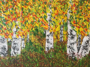 Painting titled "Birch tree" by Samy Hasan, Original Artwork, Acrylic