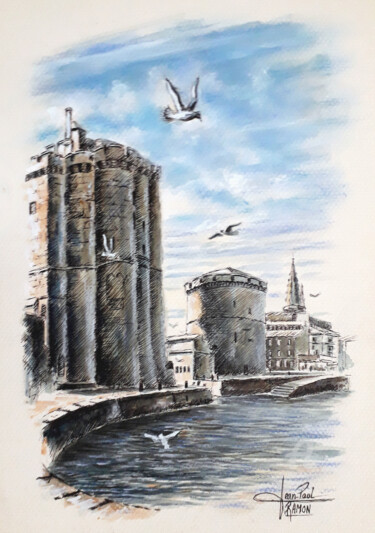 Pittura intitolato "Les vieilles tours(…" da Jean-Paul Ramon, Opera d'arte originale, Inchiostro