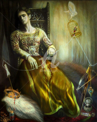 The Thread of Tales Ζωγραφική με τίτλο "The Thread of Tales" από Walid Lemkecher, Αυθεντικά έργα τέχνης, Λάδι Τοποθετήθηκε στο artwork_cat.