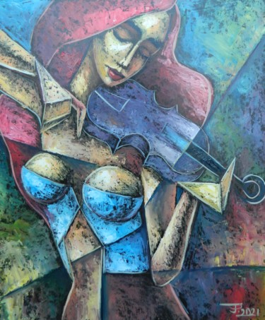 Painting titled "VIOLINIST II." by Jiří Petr, Original Artwork, Oil