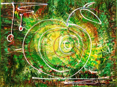 Ζωγραφική με τίτλο "Green Apple." από Elena Giersch (Charmelena.Art), Αυθεντικά έργα τέχνης, Ακρυλικό