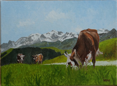 Alpage avec vue Peinture intitulée "Alpage avec vue" par Dominique Hieaux, Œuvre d'art originale, Huile