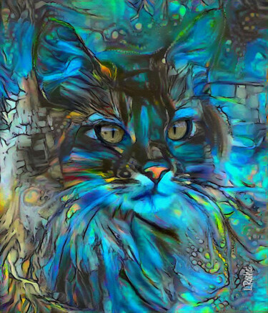 Albablue, cat - Mix media on panel - 70x60 cm-Unique