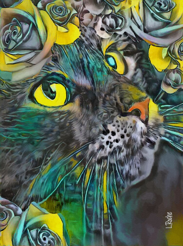 Camelia, cat - Mix media on panel - 70x52 cm-Unique