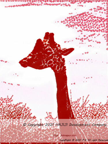 A red girafe and red patterns with tree silhouettes Arte digitale intitolato "A red girafe and re…" da Cédric Hajiji, Opera d'arte originale, Lavoro digitale 2D