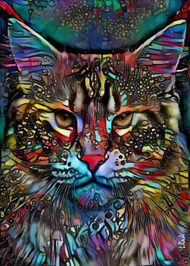 Mossy, cat - Mix media on panel -70x50 cm - Unique