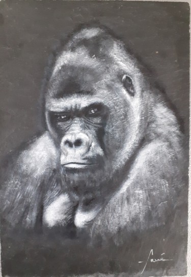 Painting titled "Gare au gorille" by Alain Favé, Original Artwork, Acrylic