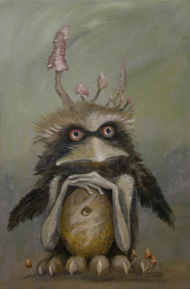 Schilderij getiteld "Draconiër" door Ed Schaap, Origineel Kunstwerk, Olie
