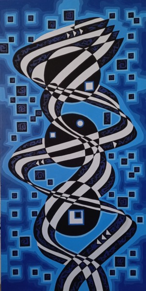 PARALLEL WORLDS IN BLUE VIBRATIONS Painting titled "PARALLEL WORLDS IN…" by Oleksandr Lekomtsev, Original Artwork, Oil