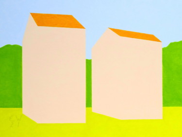 Schilderij getiteld "2house" door Ed Weyden, Origineel Kunstwerk, Acryl