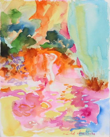 L'eau transparente et colorée de la Méditerranée Peinture intitulée "L'eau transparente…" par Michel Charrier, Œuvre d'art originale, Aquarelle
