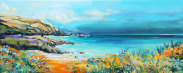 Painting titled "Cornwall Coast" by Irina Rumyantseva, Original Artwork, Acrylic Mounted on Wood Stretcher frame