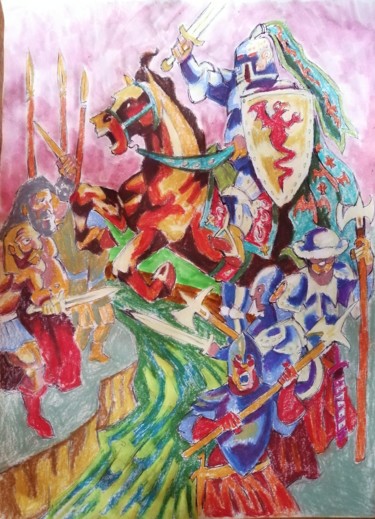 Drawing titled "Knight on horse" by Rade Vranjkovic, Original Artwork, Pastel