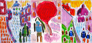 Malerei mit dem Titel "Triptyque Voisins V…" von Jean Mirre, Original-Kunstwerk, Öl