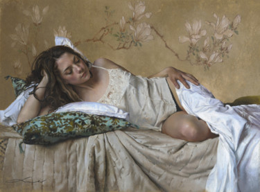 Dessin intitulée "L'âme en fleurs" par Nathalie Picoulet, Œuvre d'art originale, Pastel Monté sur Carton