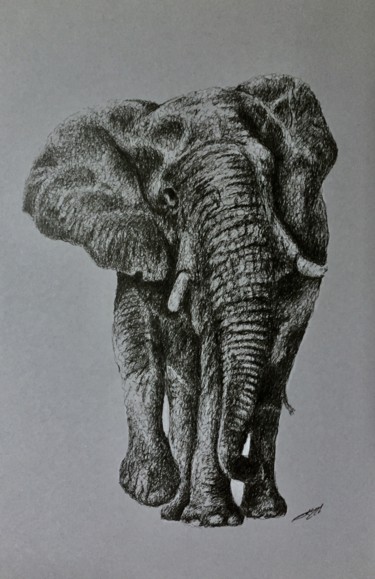 Dessin intitulée "Elephant" par Evgeniy Karpenko, Œuvre d'art originale, Encre