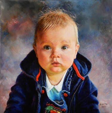 Peinture intitulée "Mon petit fils Maxi…" par Brigitte With, Œuvre d'art originale, Huile