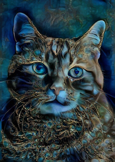 Barnieblue, cat - Mix media on panel -70x50 cm - Unique