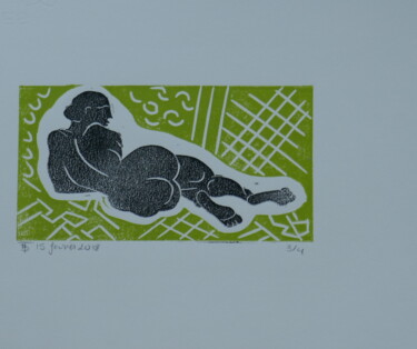 NU VERT Gravures & estampes intitulée "NU VERT" par Brigitte Tabellion Neuve-Eglise (enerenroad), Œuvre d'art originale, Linogravures