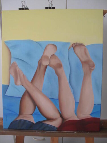 Peinture intitulée "Lecture au lit" par Gismond, Œuvre d'art originale, Huile Monté sur Châssis en bois