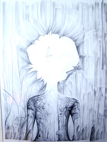 Dessin intitulée "Etre subtil" par Julien Jomard, Œuvre d'art originale, Crayon Monté sur Verre