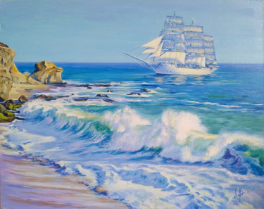 Painting titled "Wave" by Olga Larina, Original Artwork, Oil