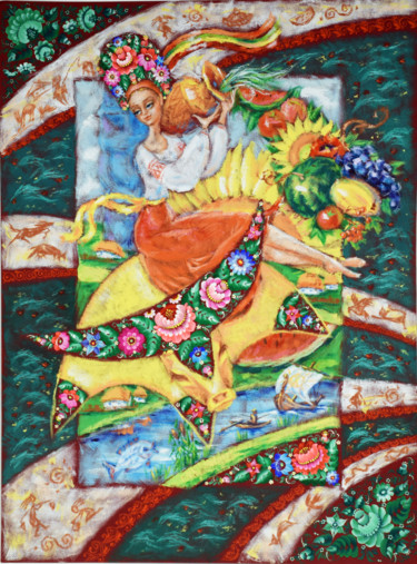 Nymph earth Peinture intitulée "Nymph earth" par Olga Larina, Œuvre d'art originale, Acrylique